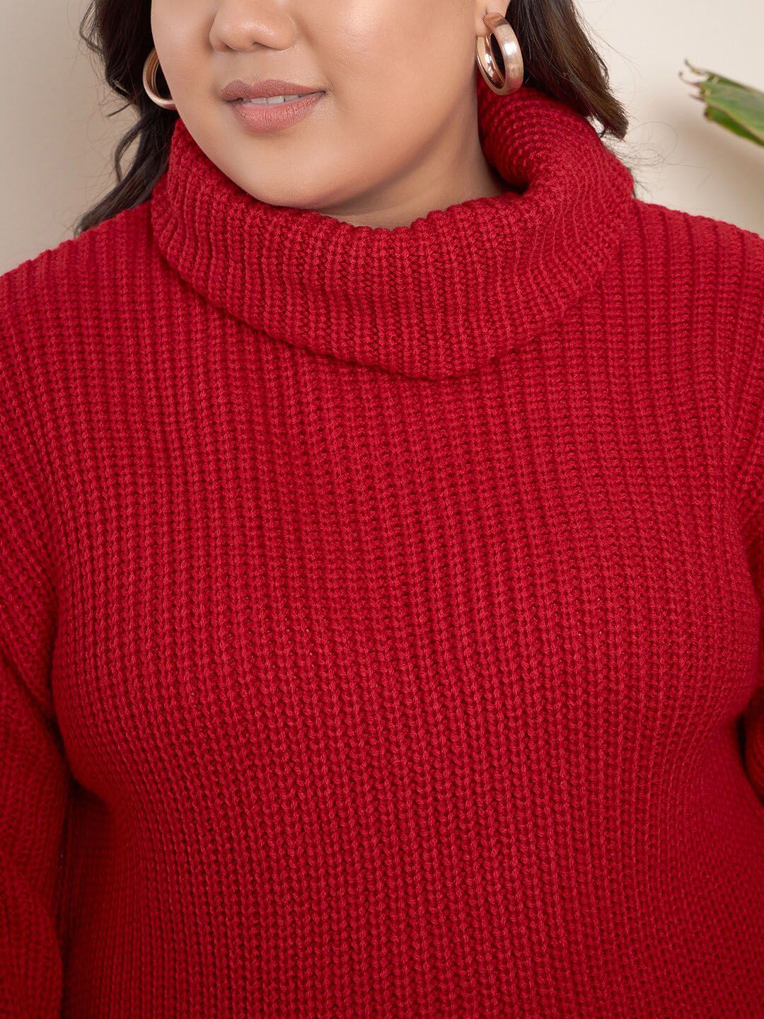 CURVY STREET Plus Size Ribbed Turtle Neck Pure Acrylic Pullover