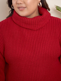 CURVY STREET Plus Size Ribbed Turtle Neck Pure Acrylic Pullover