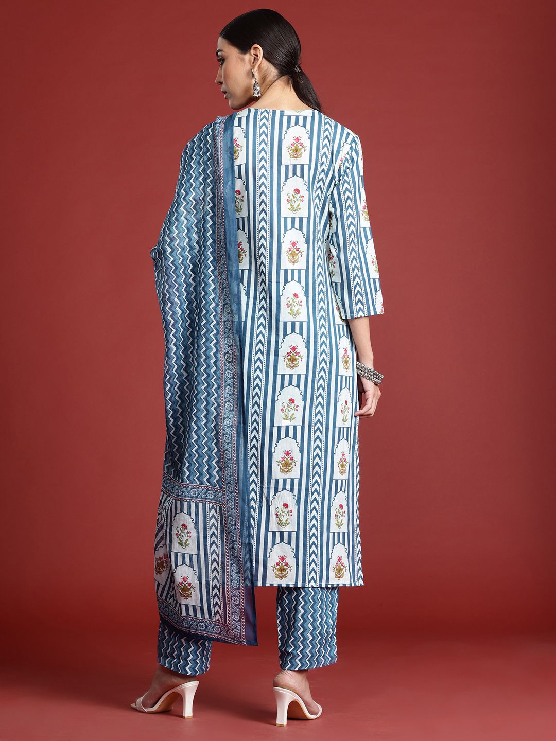 Indo Era Ethnic Motifs Printed Sequinned Pure Cotton Kurta with Trousers & With Dupatta