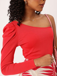 DressBerry Its Cherry On The Icing Red Peek-A-Boo One Shoulder Top