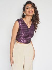 Global Desi Geometric Printed V-Neck Sleeveless Top