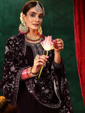 Libas Floral Yoke Design Sequinned Velvet Straight Kurta with Trousers & With Dupatta