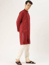 SOJANYA Lelaki Maroon Solid Angrakha Kurta Lurus