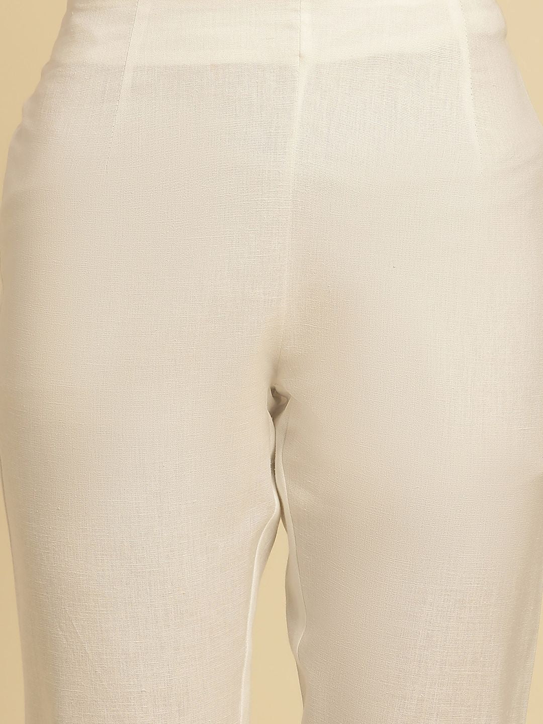 W Women White Straight Fit Cropped Ethnic Trouser