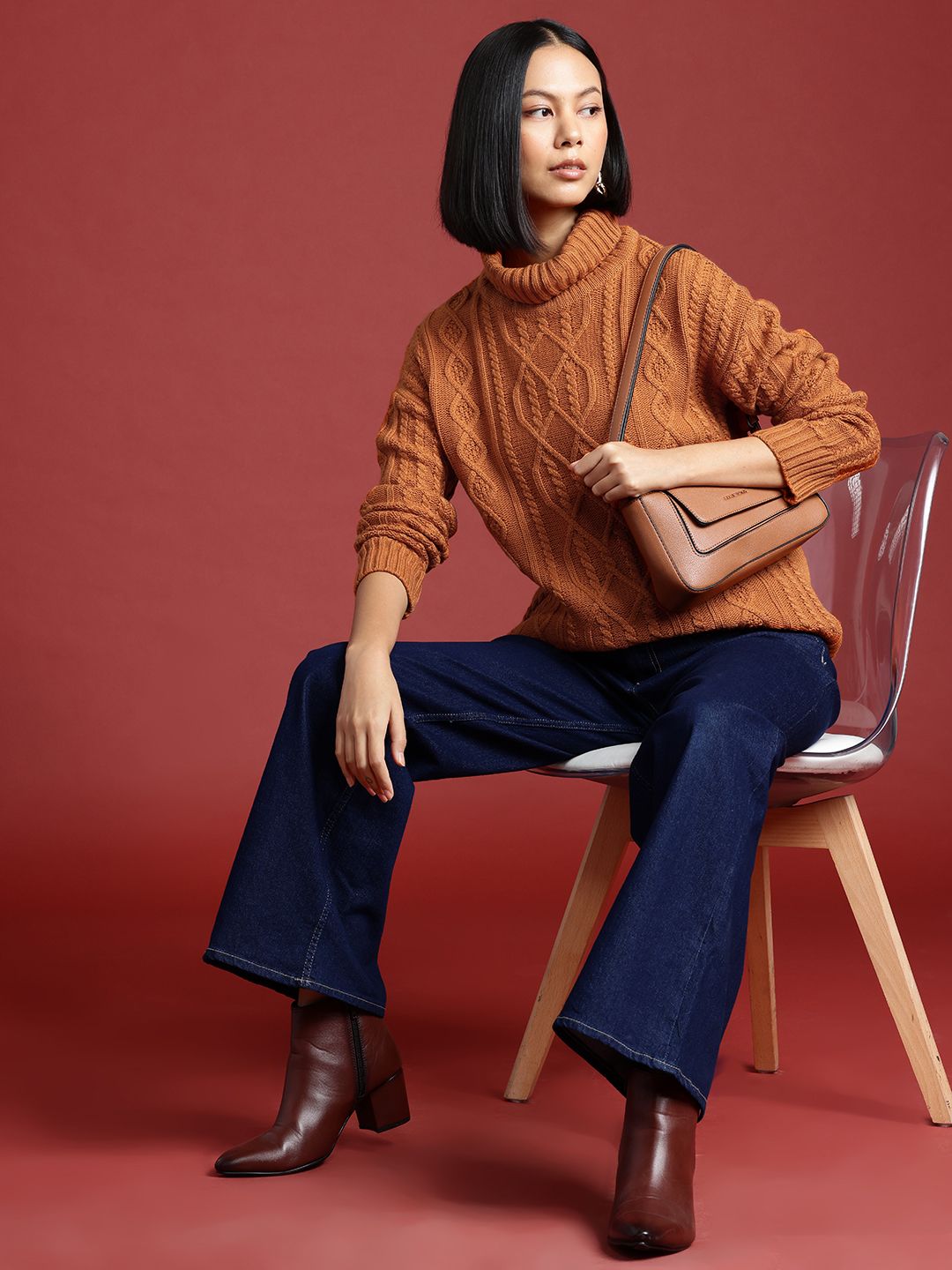 all about you Cable Knit Self-Design Turtle-Neck Pullover