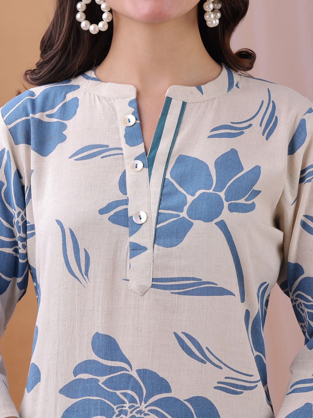 Saanjh Floral Printed Pure Cotton Tunic & Trousers Co-Ord Set