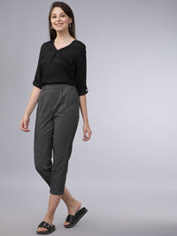 Basics By Tokyo Talkies Black V-Neck Top With Roll-Up Sleeves