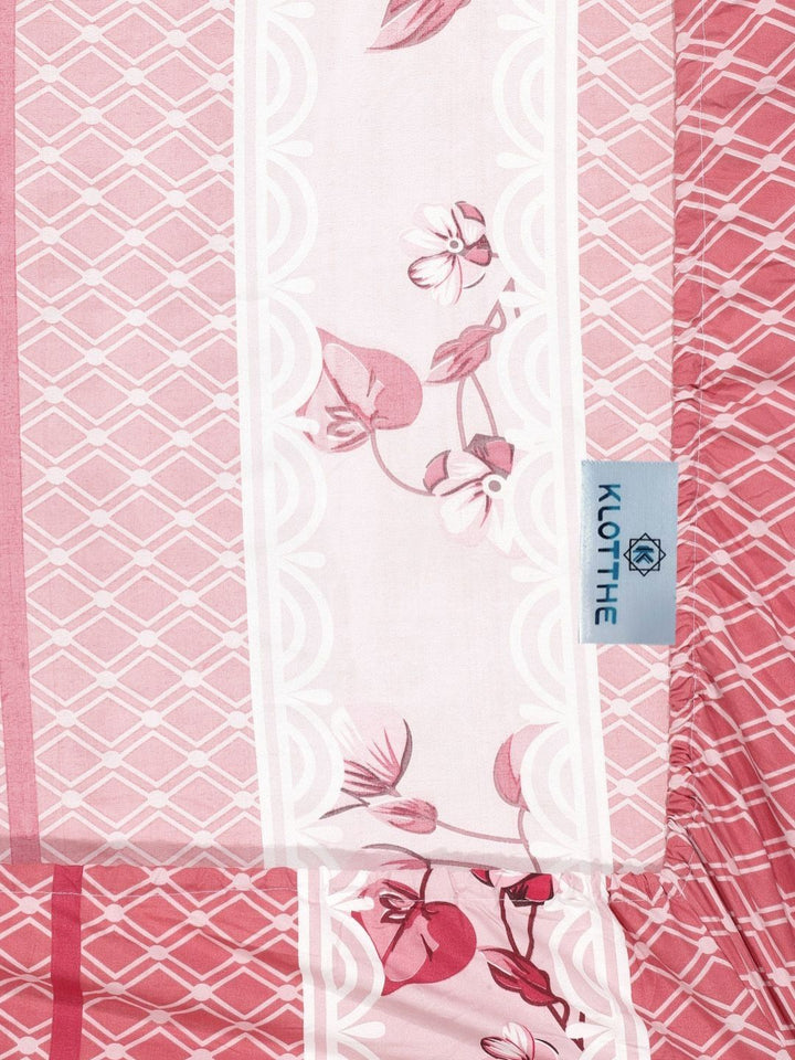 KLOTTHE Red & Pink Printed 300TC Single Bedsheet & Pillow Cover
