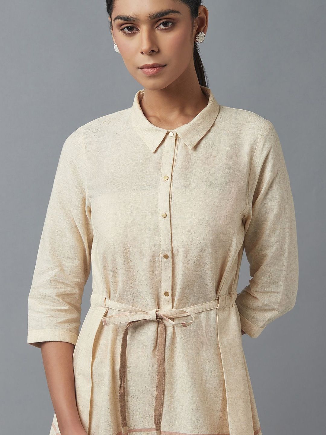 W Beige & Brown Ethnic Midi Dress