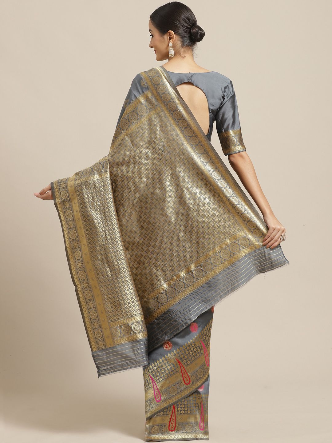 Saree mall Grey & Golden Woven Design Banarasi Saree