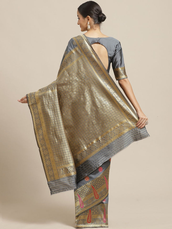 Saree mall Grey & Golden Woven Design Banarasi Saree