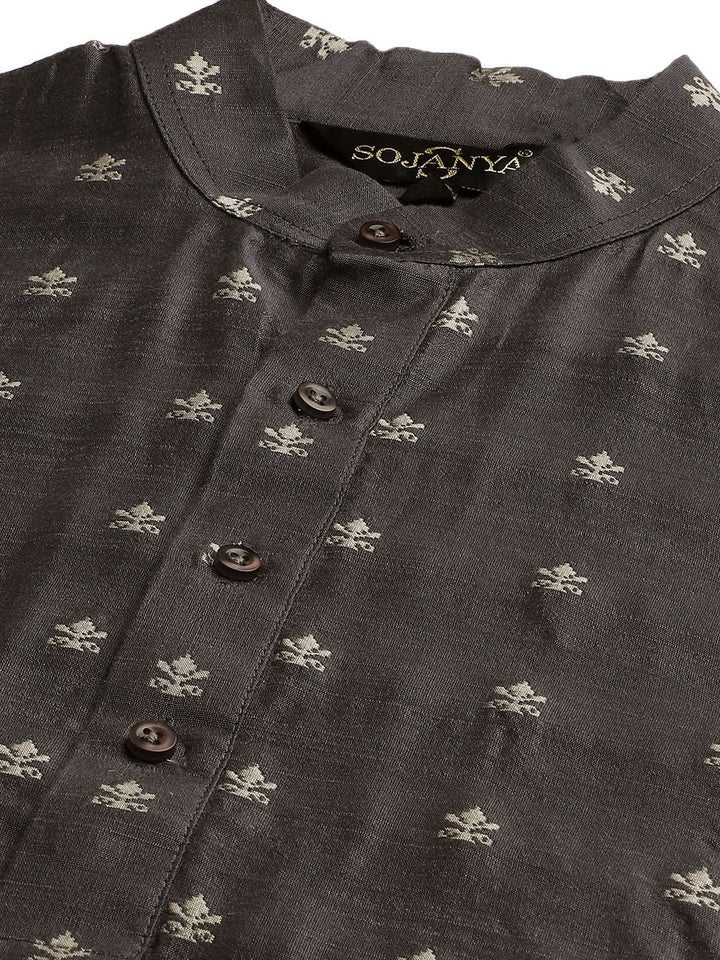 SOJANYA Men Charcoal Ethnic Motifs Kurta Set With Nehru Jacket