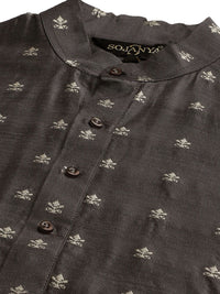 SOJANYA Men Charcoal Ethnic Motifs Kurta Set With Nehru Jacket