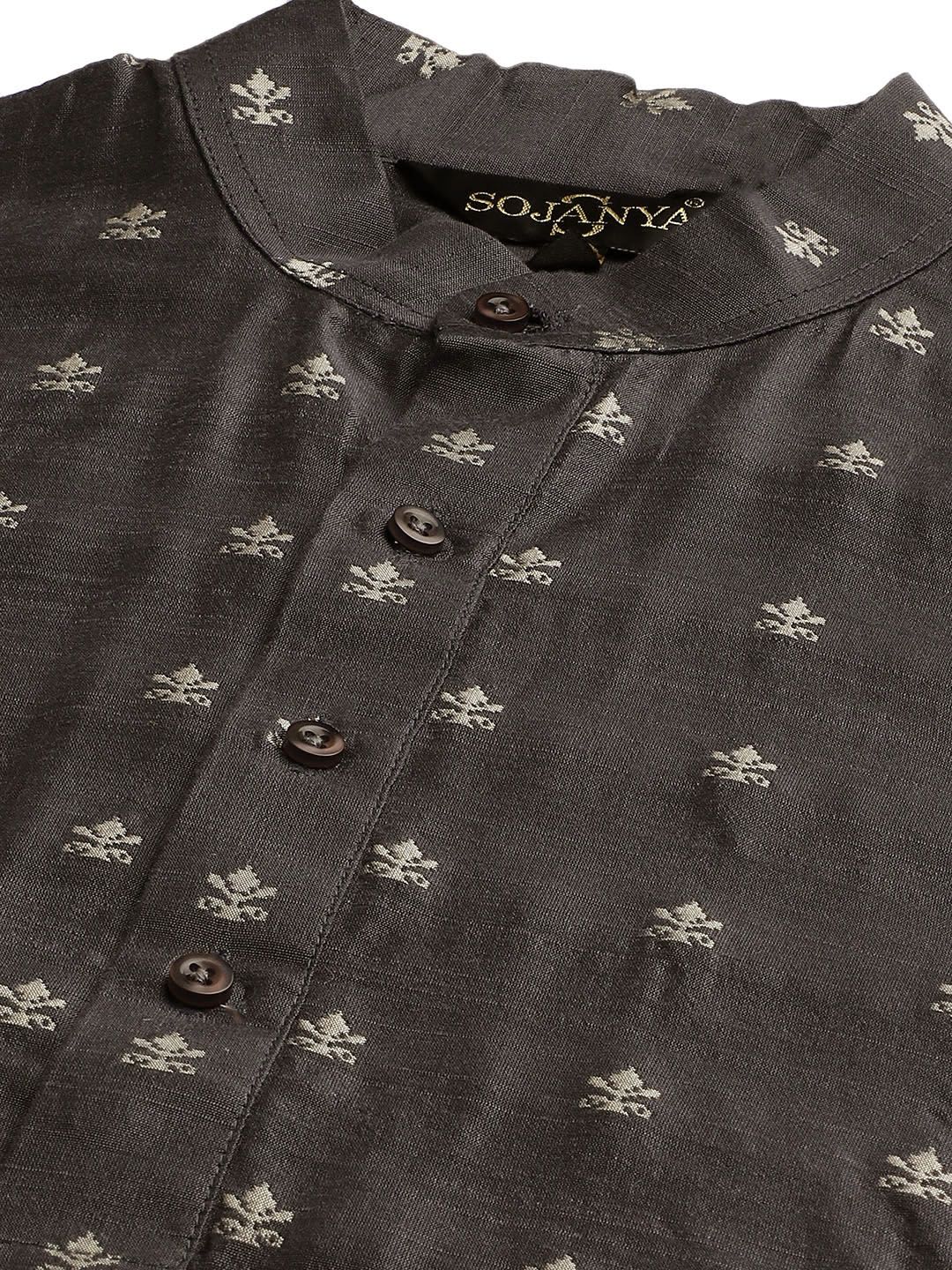 SOJANYA Men Charcoal Ethnic Motifs Kurta Set With Nehru Jacket