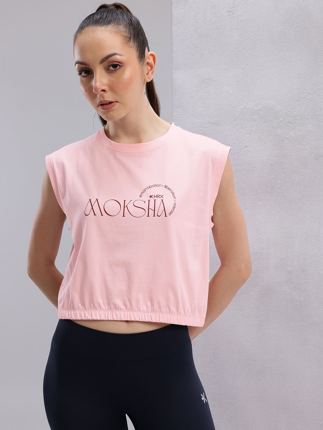 HRX by Hrithik Roshan Printed Pure Cotton Boxy Yoga T-shirt