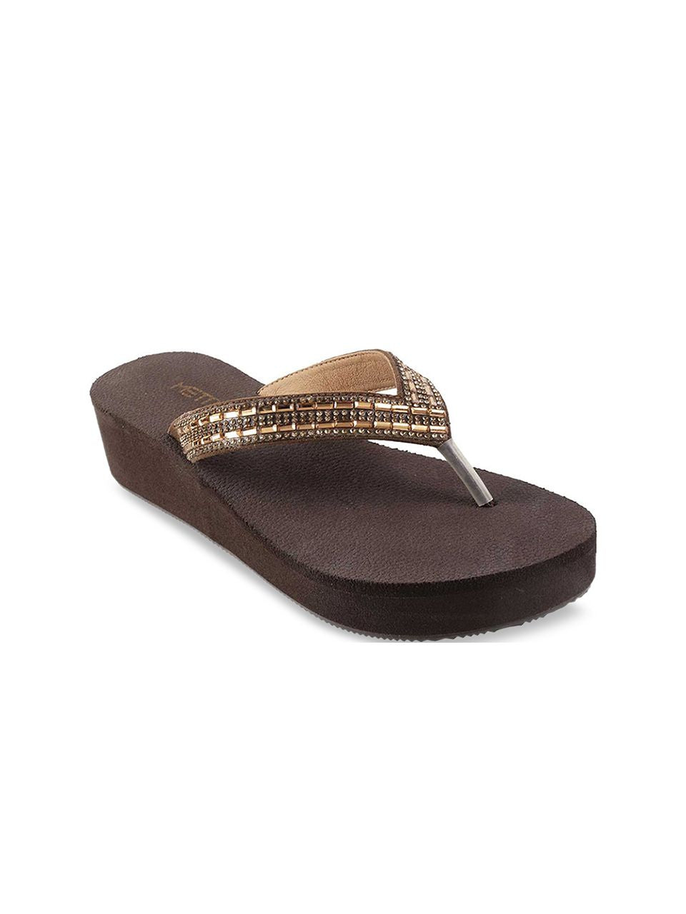 Metro Women Brown Embellished Wedges