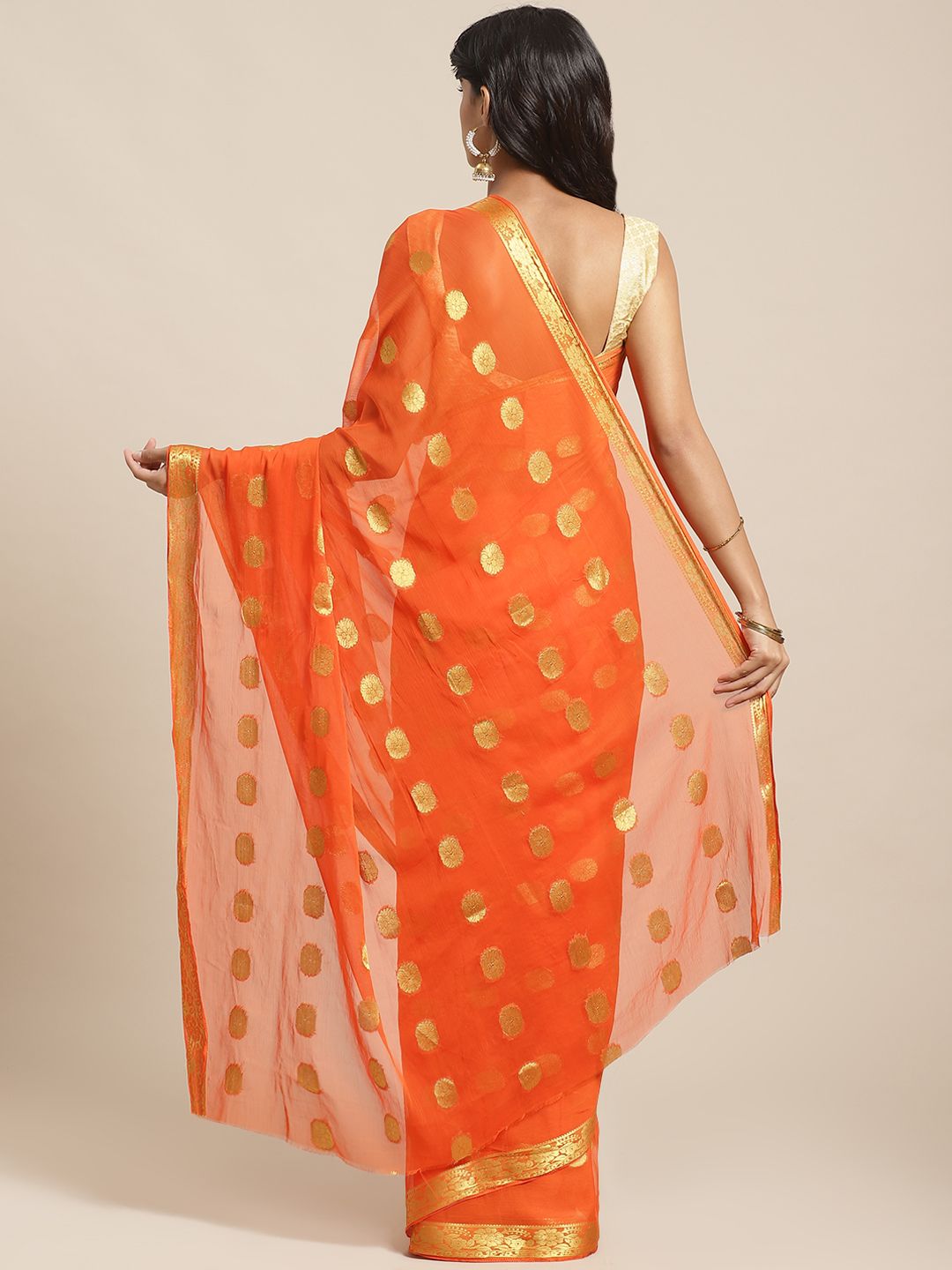 Saree mall Orange & Golden Woven Design Saree