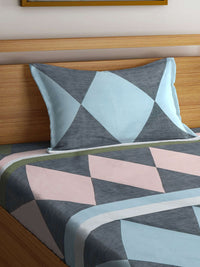 KLOTTHE Grey Geometric Cotton Skin-Friendly 300 TC Single Fine Bedsheet with a Pillow Cover-59 x 89 inches