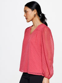 AND Self Design V-Neck Puff Sleeves Top