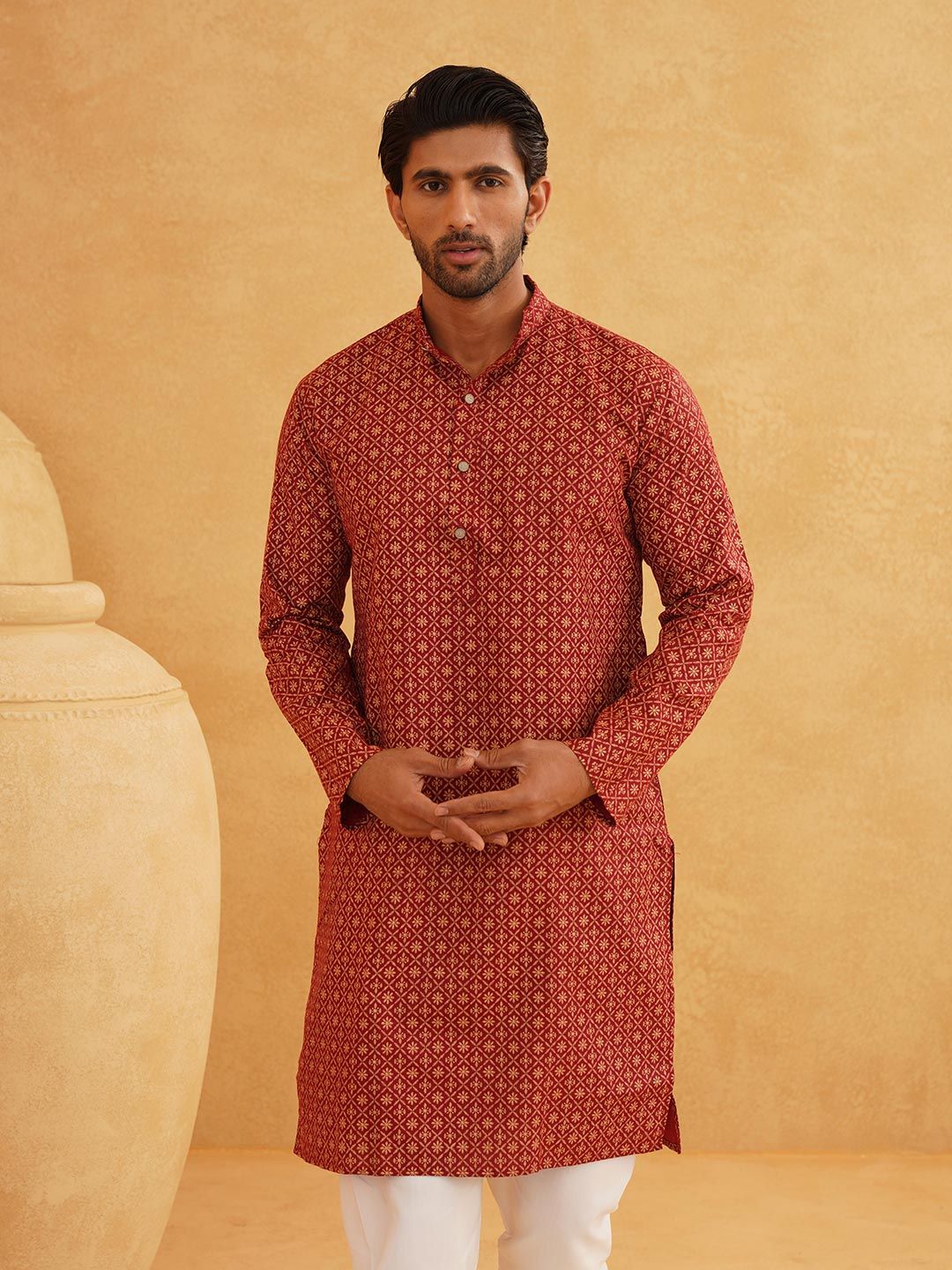 SOJANYA Ethnic Motifs Printed Mandarin Collar Cotton Linen Kurta