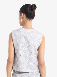Rareism Women Floral Printed Lengan Tanpa V-Neck Wrap Top