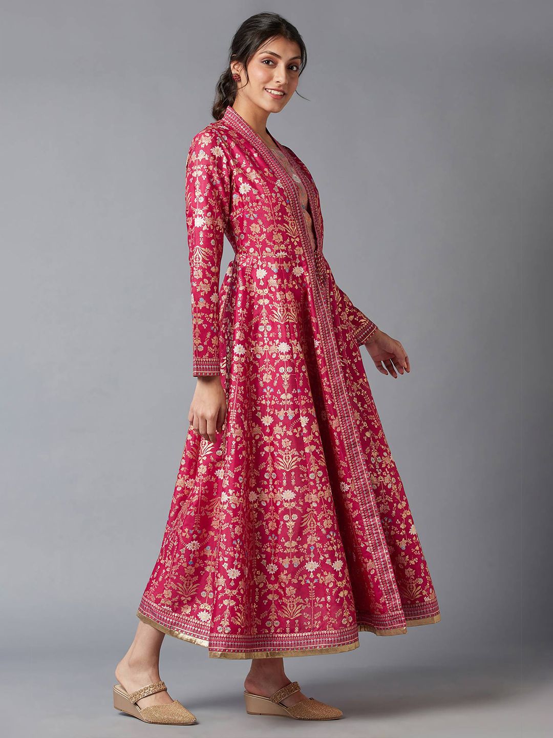 W Women Red Floral Ethnic Maxi Dress