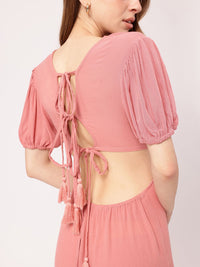 Edgy Cute Touch Puff Sleeves Cut-Outs Styled Back Sheath Mini Dress