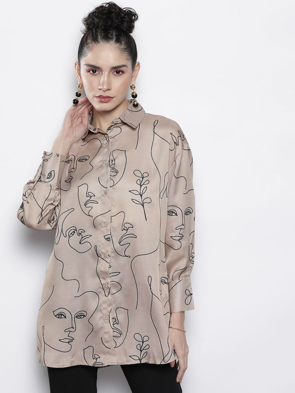 Sassafras Wanita Champagne Comfort Line Art dicetak baju kasual