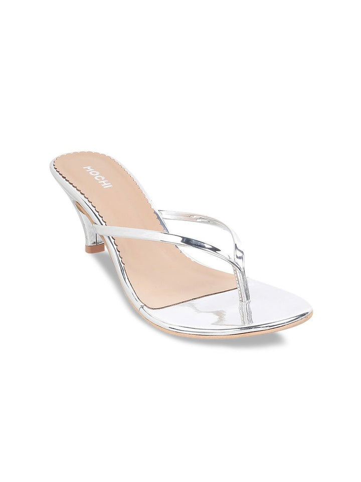Mochi Silver-Toned Kitten Heels