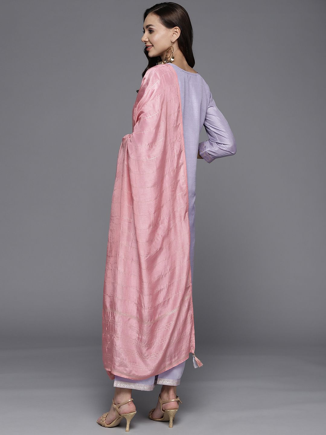 Libas Women Lavender Kurta with Palazzos & With Dupatta