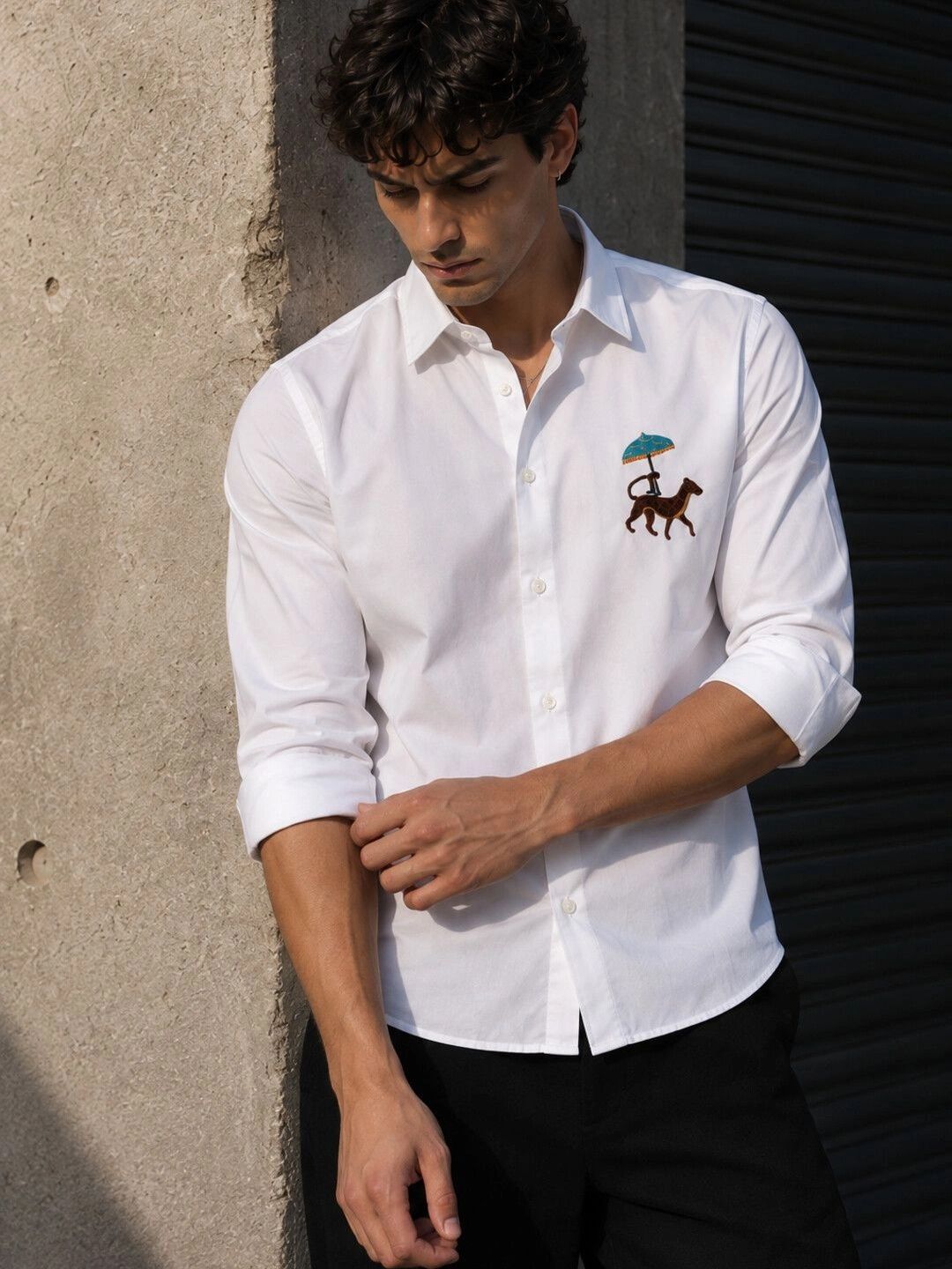 Eszett Leopard Spread Collar Cotton Shirt