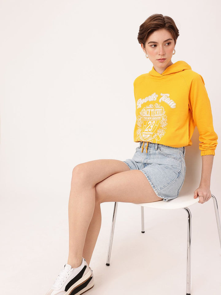 DressBerry Sporty Vibe Printed Relaxed Fit Cotton Terry Hooded Sweatshirt