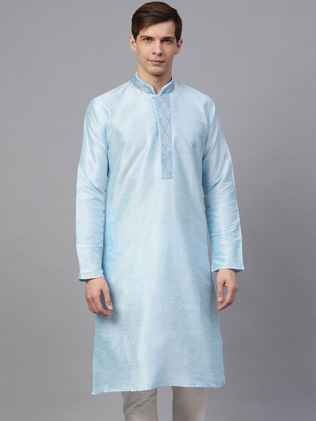 SOJANYA Men Turquoise Blue Solid Kurta Lurus