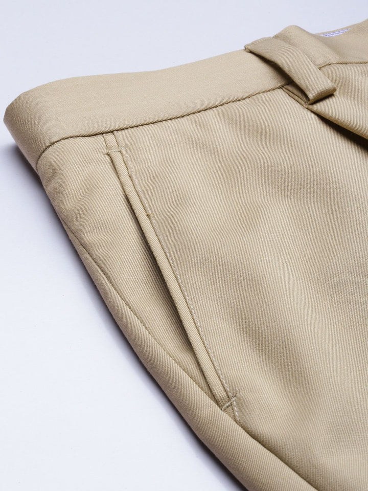 Mr Bowerbird Men Khaki Tailored Fit Pleated Trousers