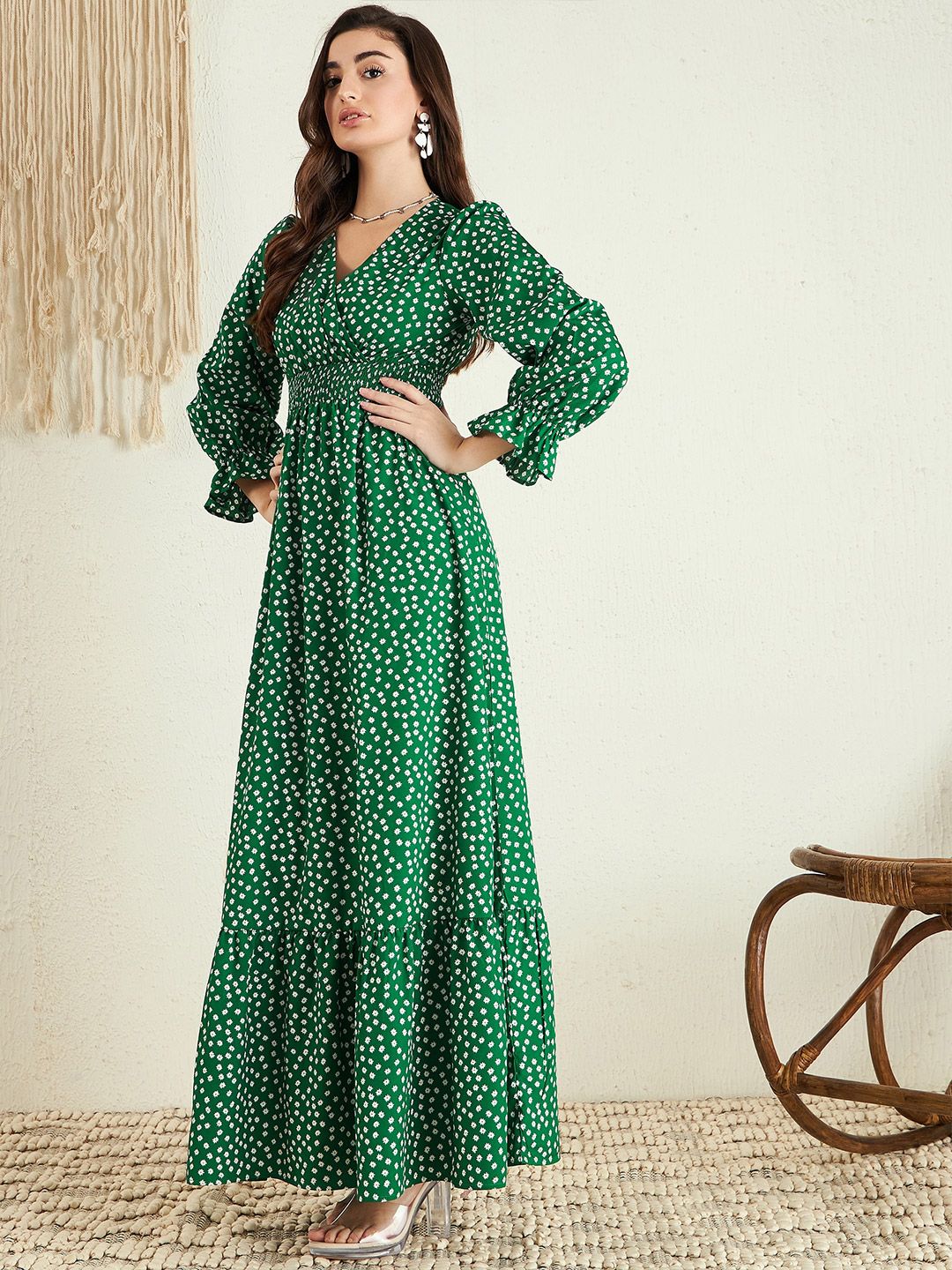 Berrylush Floral Printed Puff Sleeve Maxi Dress