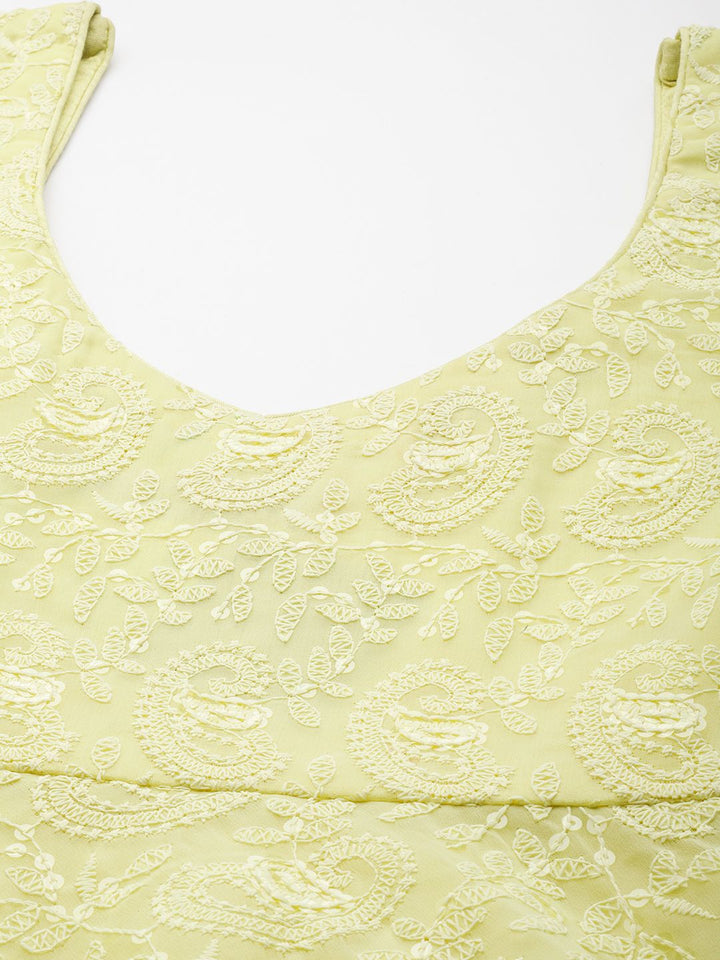Libas Women Yellow Paisley Embroidered Thread Work Kurta with Churidar & With Dupatta