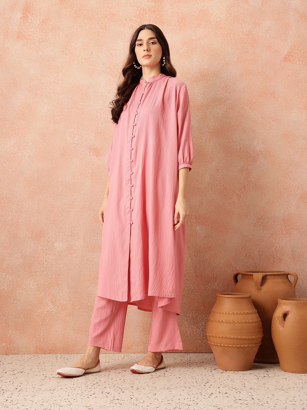 all about you Regular Crinkled Kurta with Trousers
