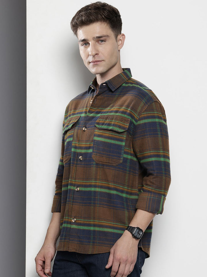 The Indian Garage Co Men Regular Fit Checkered Double Flap Casual Shirt