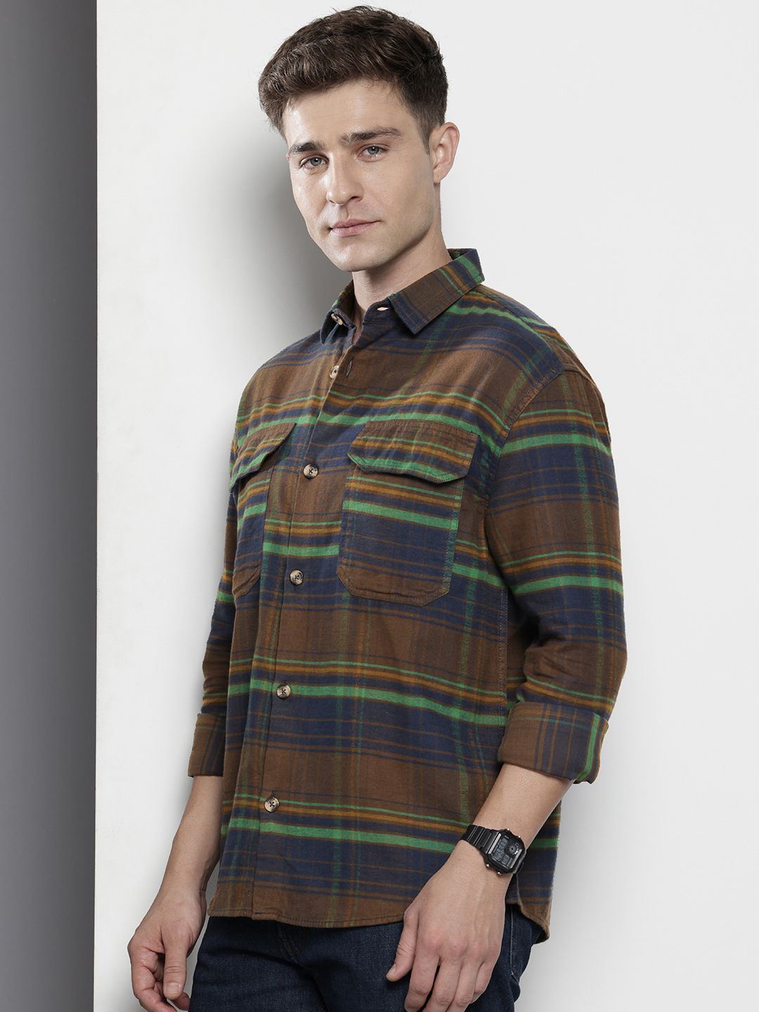 The Indian Garage Co Men Regular Fit Checkered Double Flap Casual Shirt