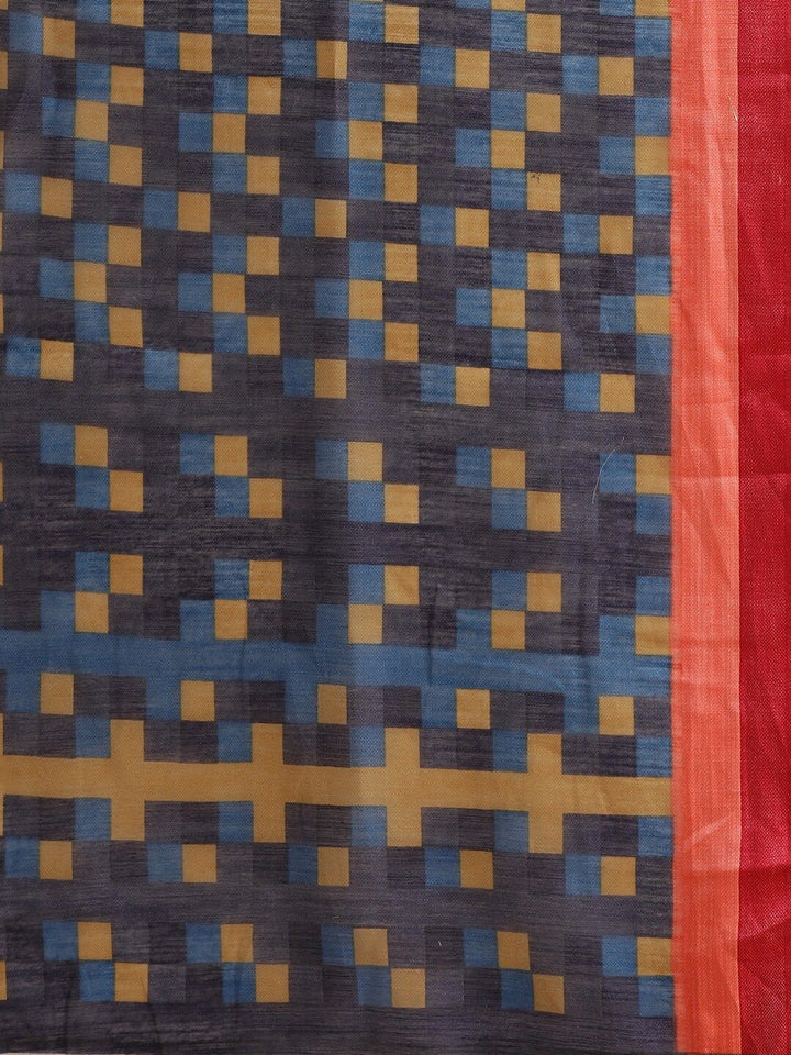 Saree mall Blue & Red Striped Silk Cotton Sarees