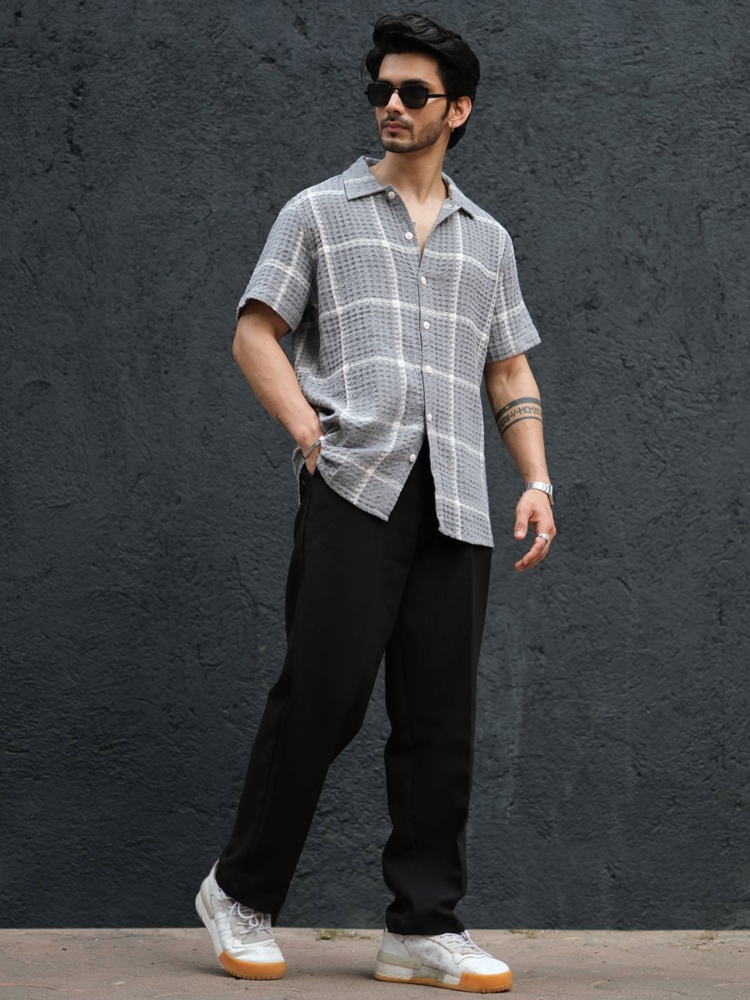 Powerlook Men Spread Collar Tartan Checks Self Design Opaque Checked Casual Shirt
