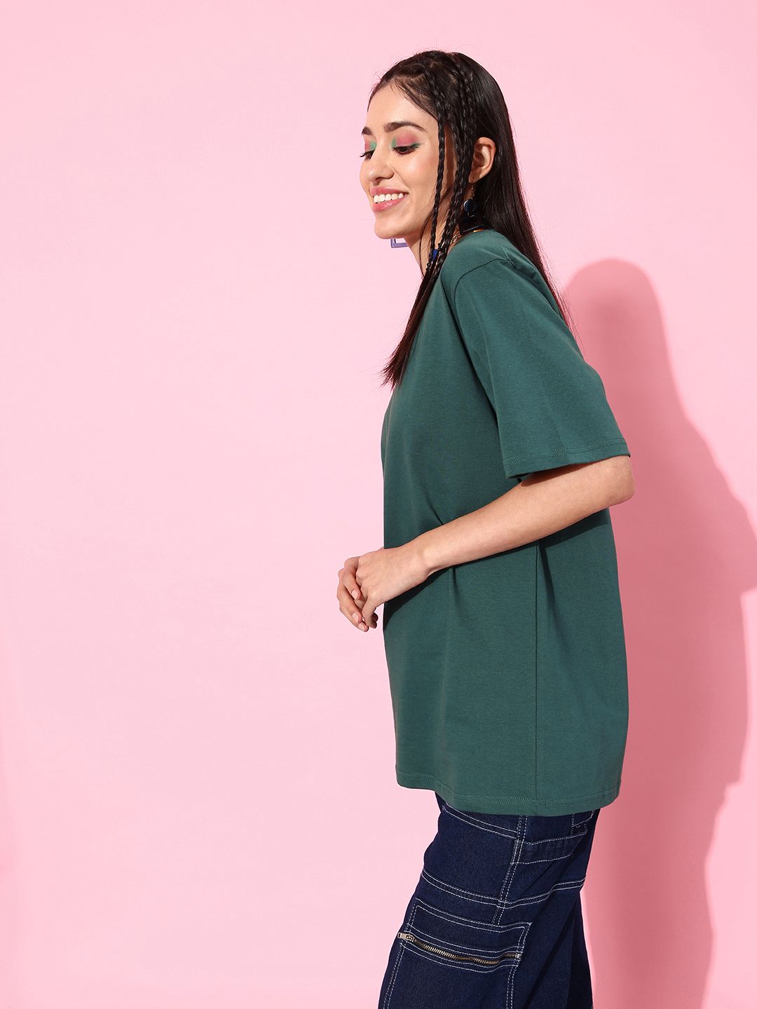 DILLINGER Green & Yellow Typography Printed Oversized Pure Cotton Longline T-shirt