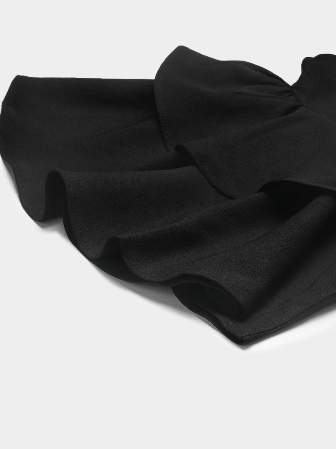 Berrylush Black Ruffles Crepe Styled Back Crop Top