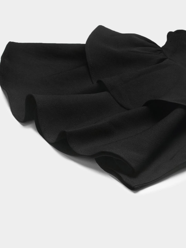 Berrylush Black Ruffles Crepe Styled Back Crop Top