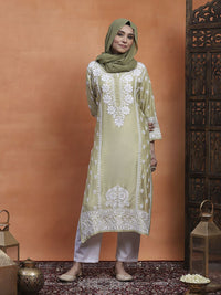 Rumah Wanita Chikankari Kurta Bersulam Chanderi Chikankari Hijau Muda