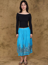 Exotic India Embroidered Flowers Flared Midi Skirt