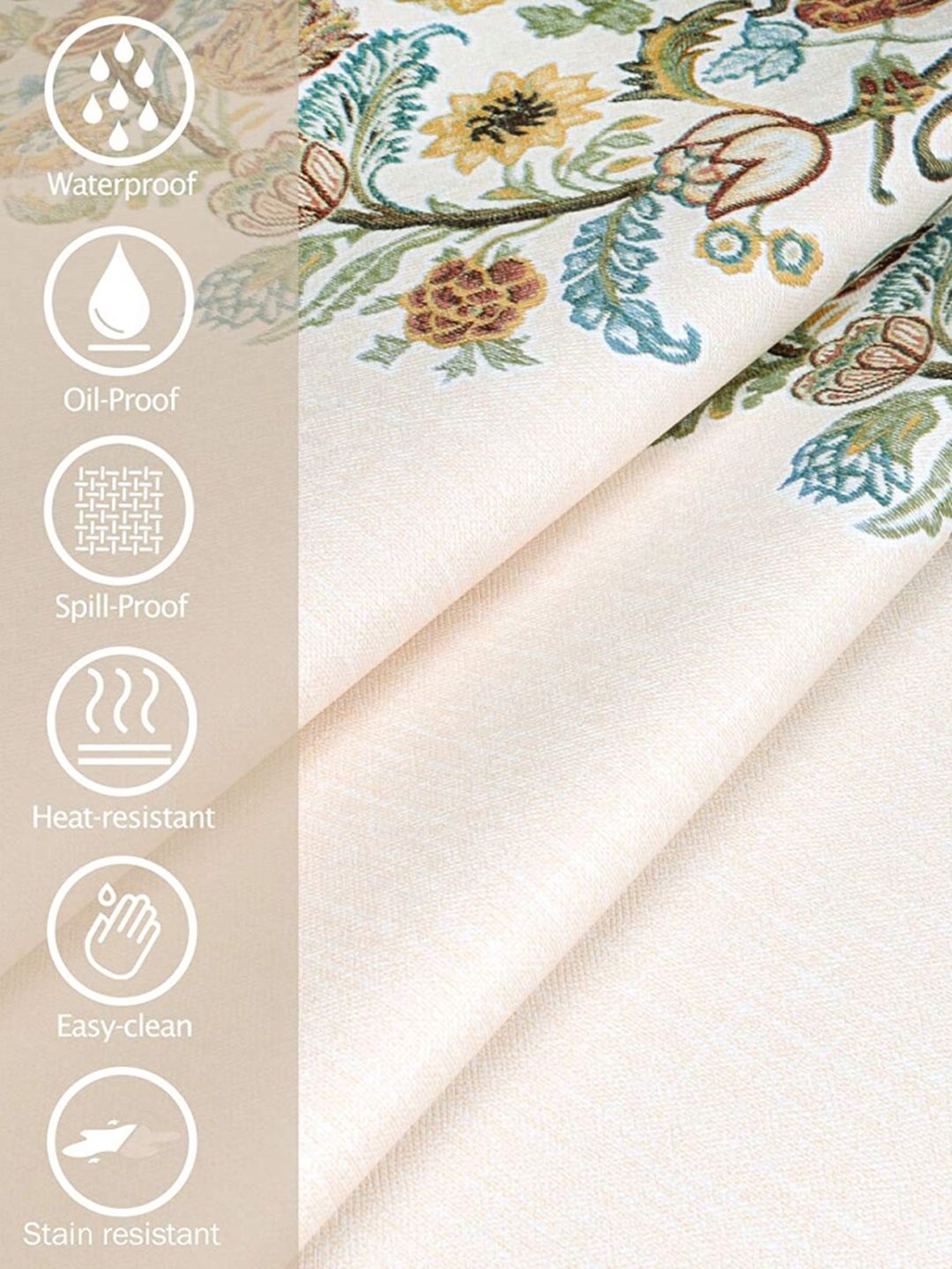 URBAN SPACE White Printed Cotton 6-Seater Dining Table Cover