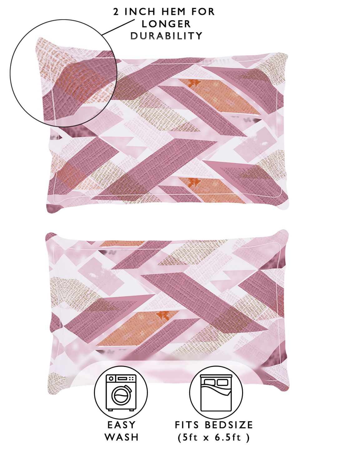 Story@home Pink 180 TC Abstract Queen Fitted Bedsheet With 2 Pillow Covers