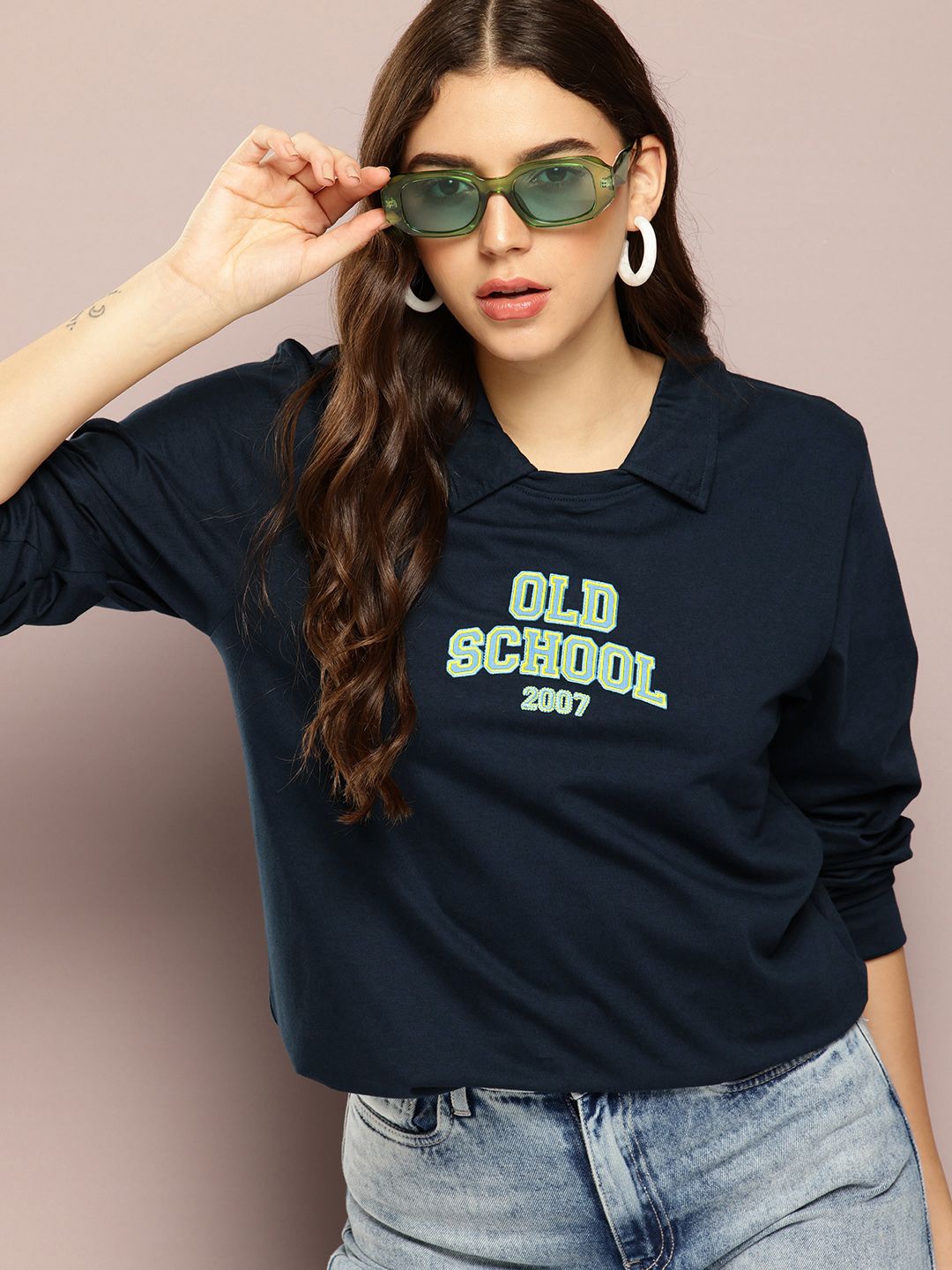 DILLINGER Typography Printed Polo Collar Oversized Pure Cotton T-shirt