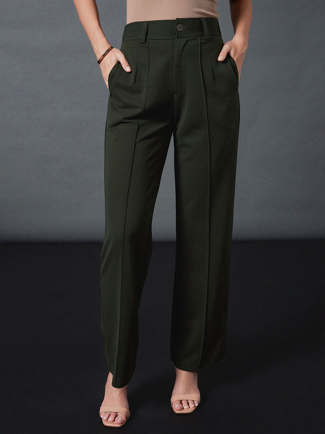 SASSAFRAS worklyf Straight Fit High Rise Plain Strechable Parallel Trousers